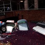 Cars floating in a flooded subterranean basement following Hurricane Sandy on October 30, 2012 in the Financial District. <br/>